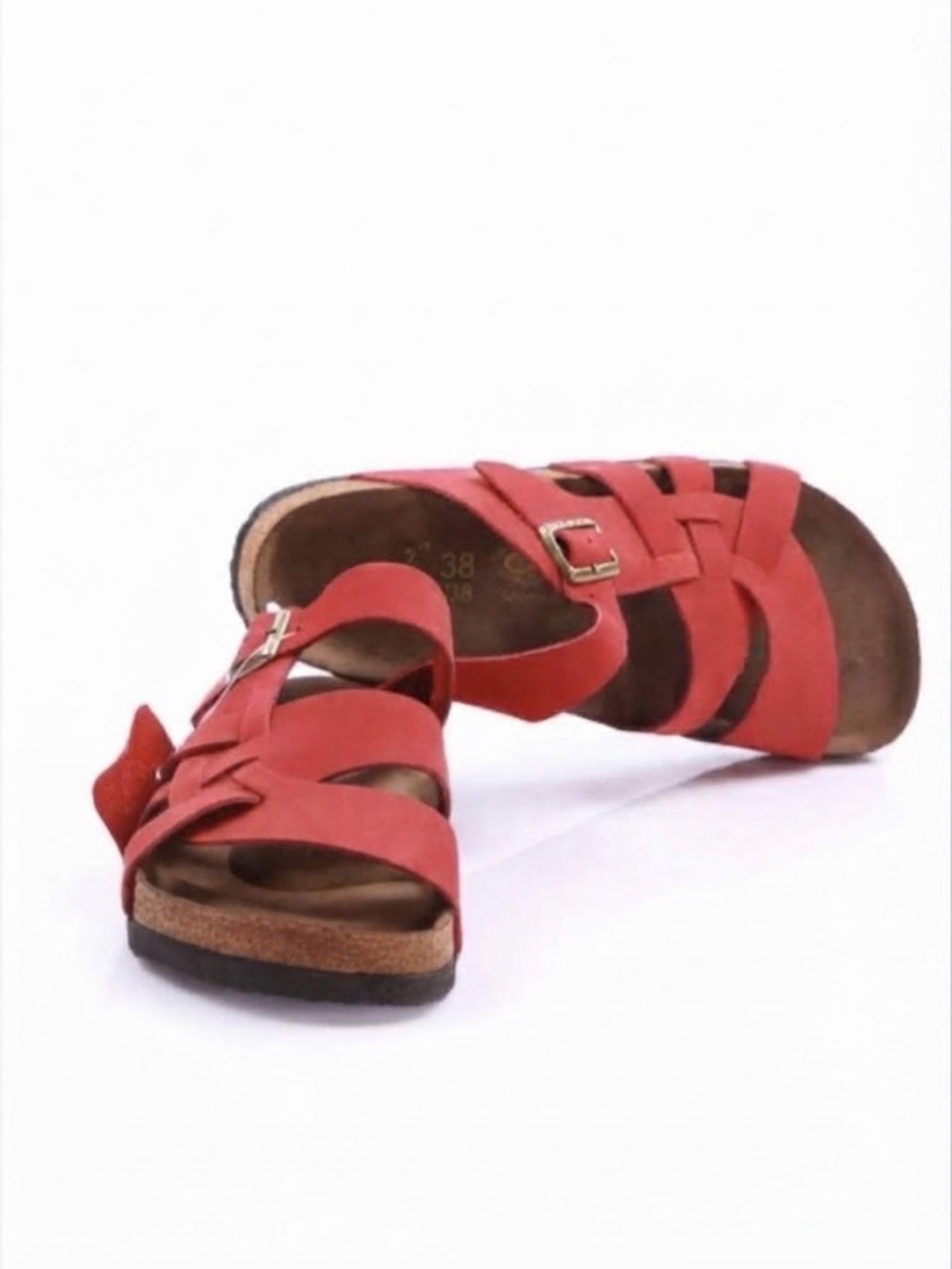 Birkenstock Red Leather Multi-Strap Cork Footbed Sandals Size EU 38 / US 7-7.5